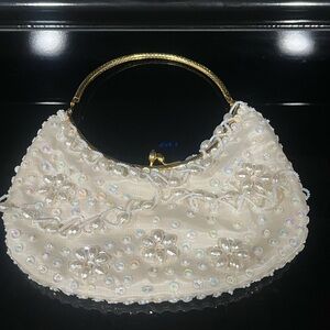 Elegant Cream Beaded Handbag, vintage La Regale